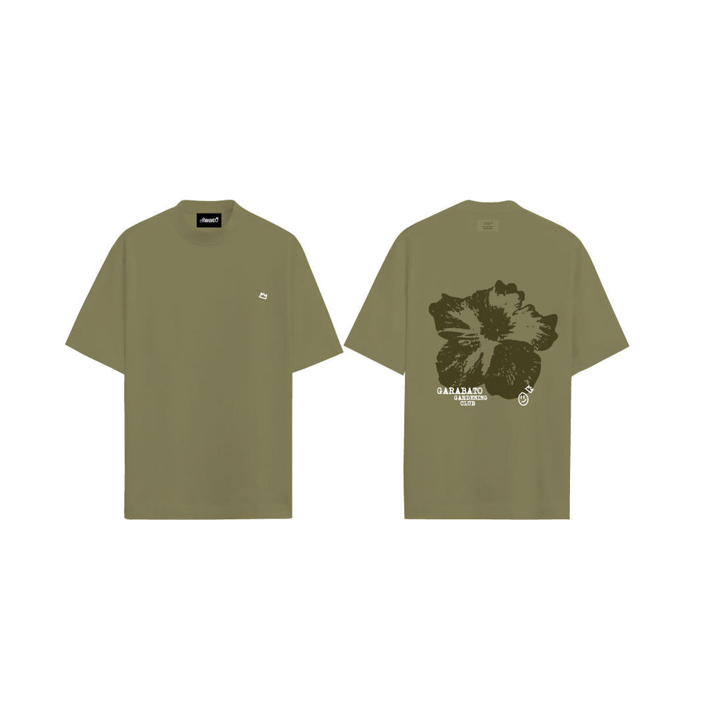 T-SHIRT GREEN GARDENING CLUB 001 – flat lay frontal y trasera