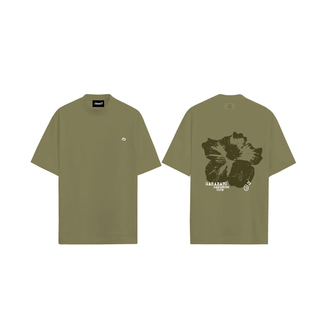 T-SHIRT GREEN GARDENING CLUB 001 – flat lay frontal y trasera