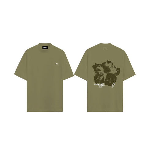 T-SHIRT GREEN GARDENING CLUB 001 – flat lay frontal y trasera