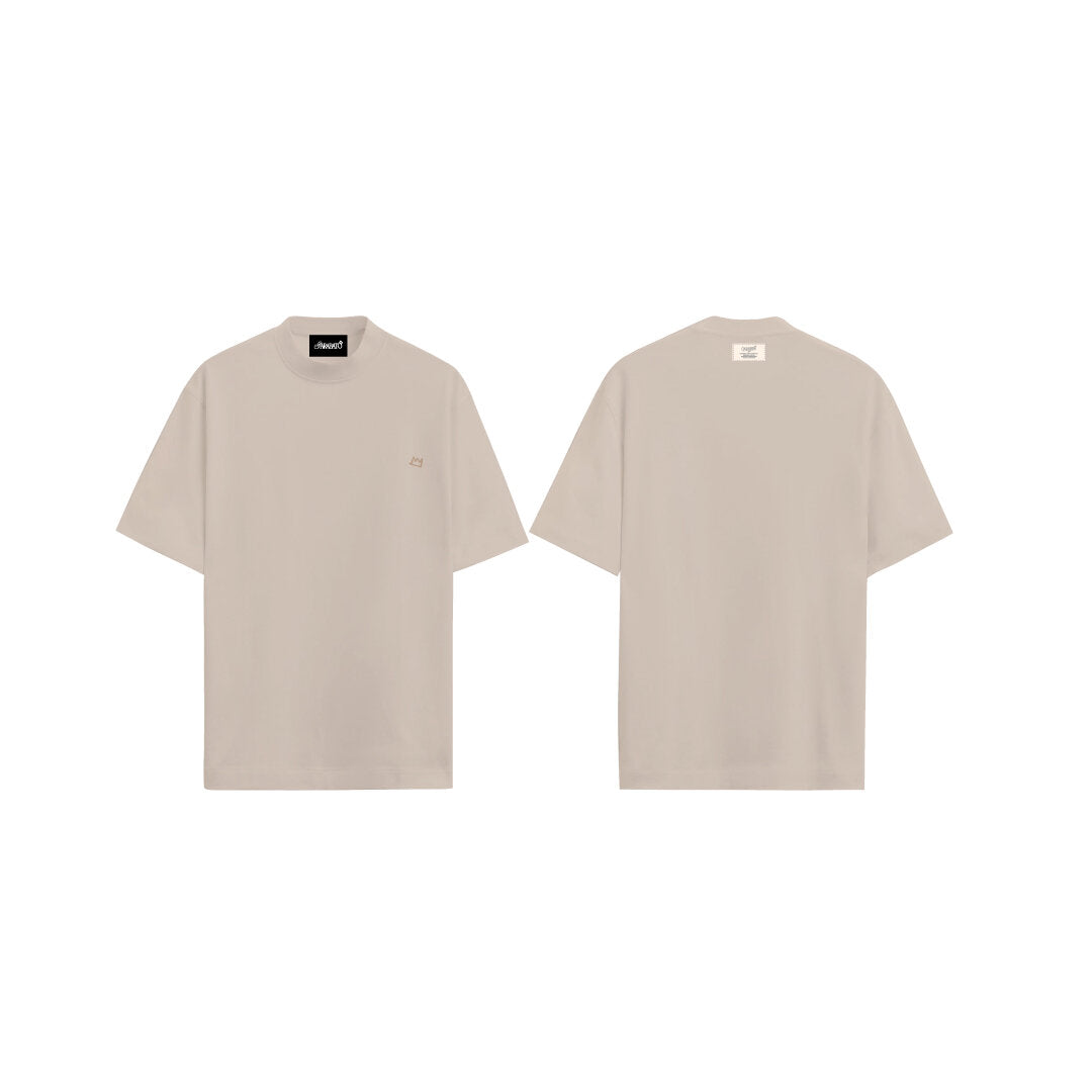 T-SHIRT BEIGE BASIC 001 – flat lay frontal y trasera