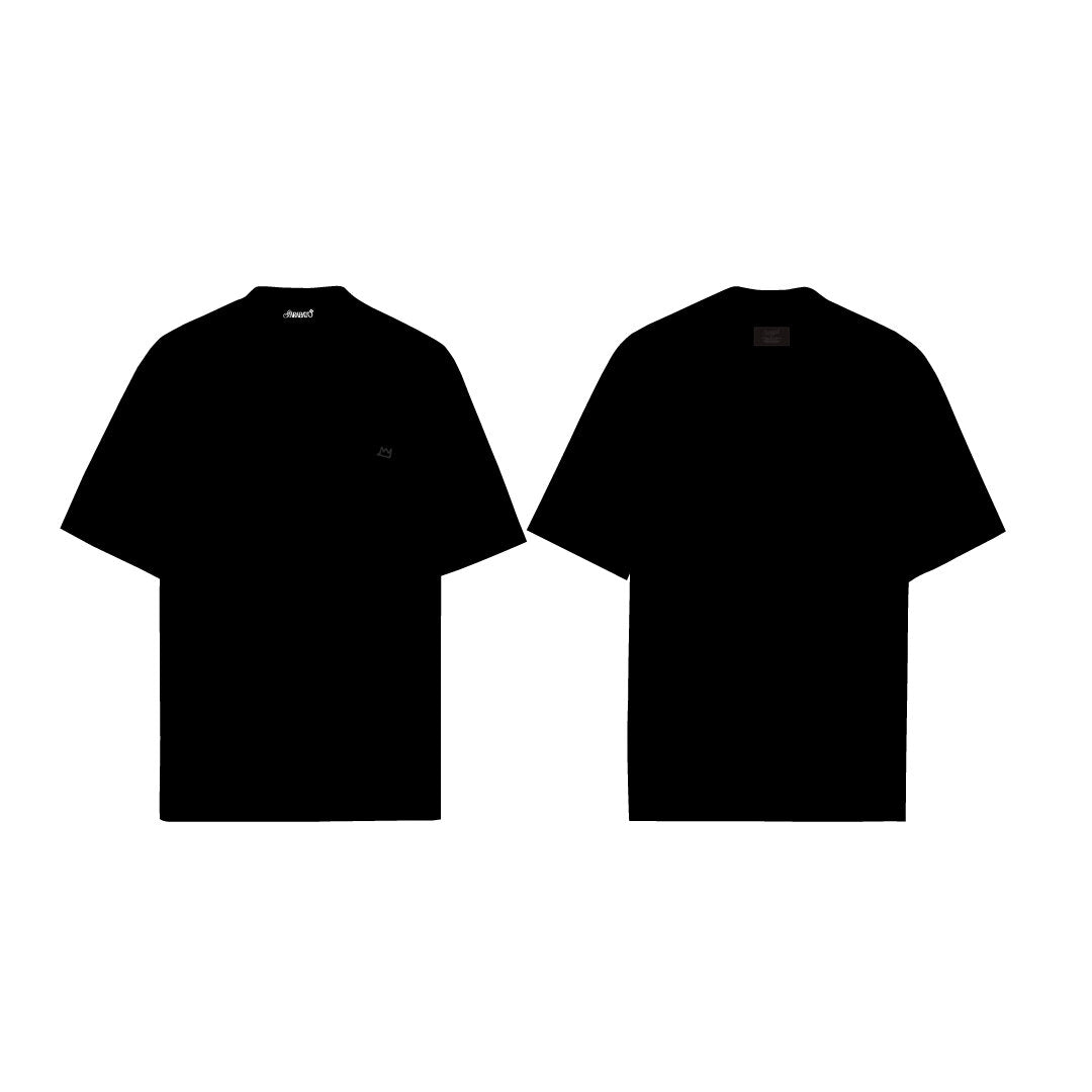 T-SHIRT BLACK BASIC 001 – flat lay frontal y trasera