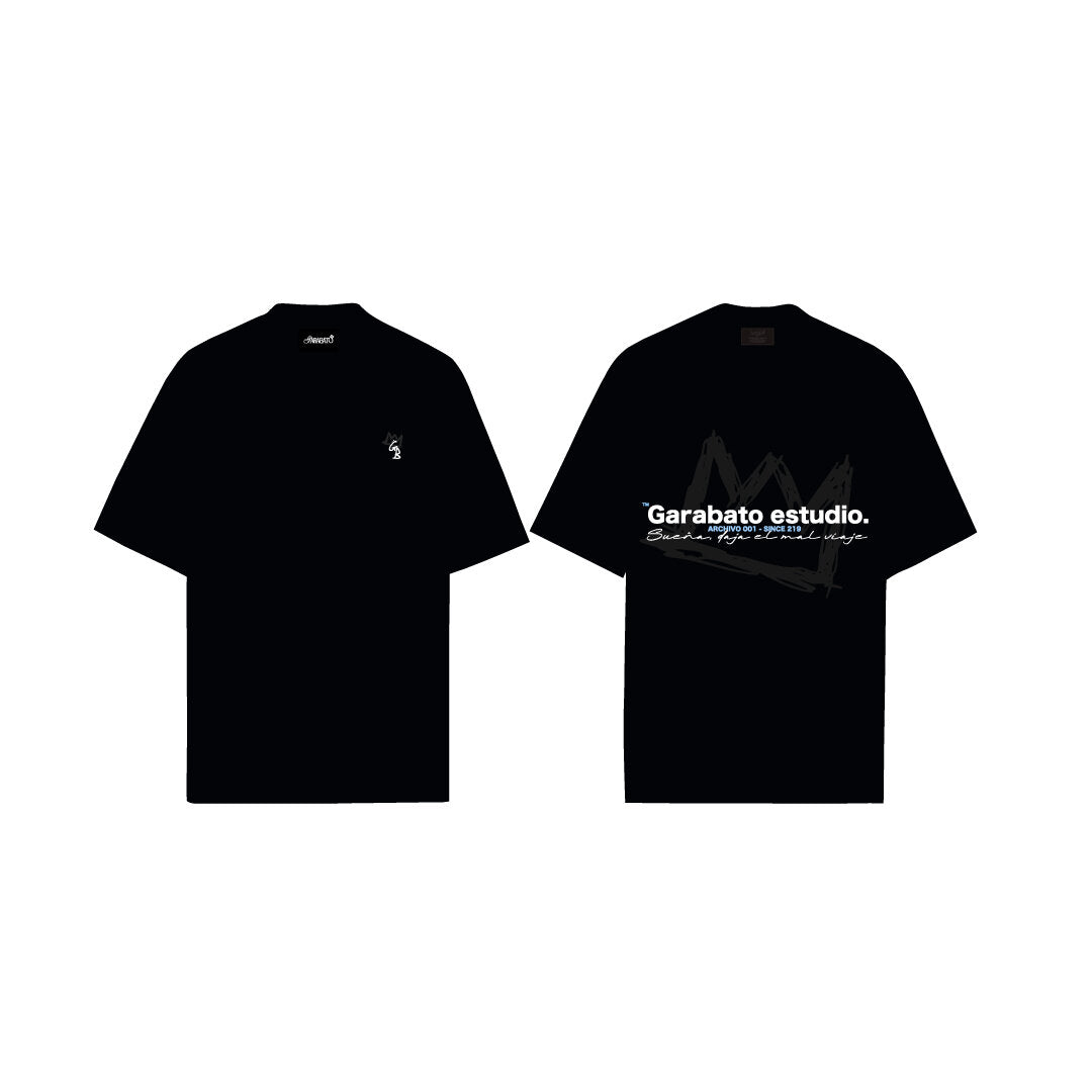 T-SHIRT BLACK BASIC GARABATO ESTUDIO – flat lay frontal y trasera